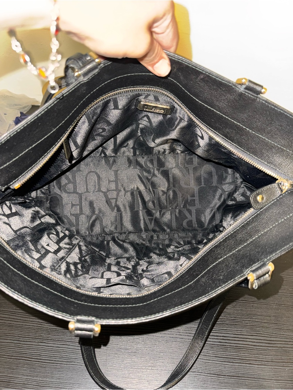 Furla Black Leather Tote with Gold Accent Charm - Picture 4 of 12
